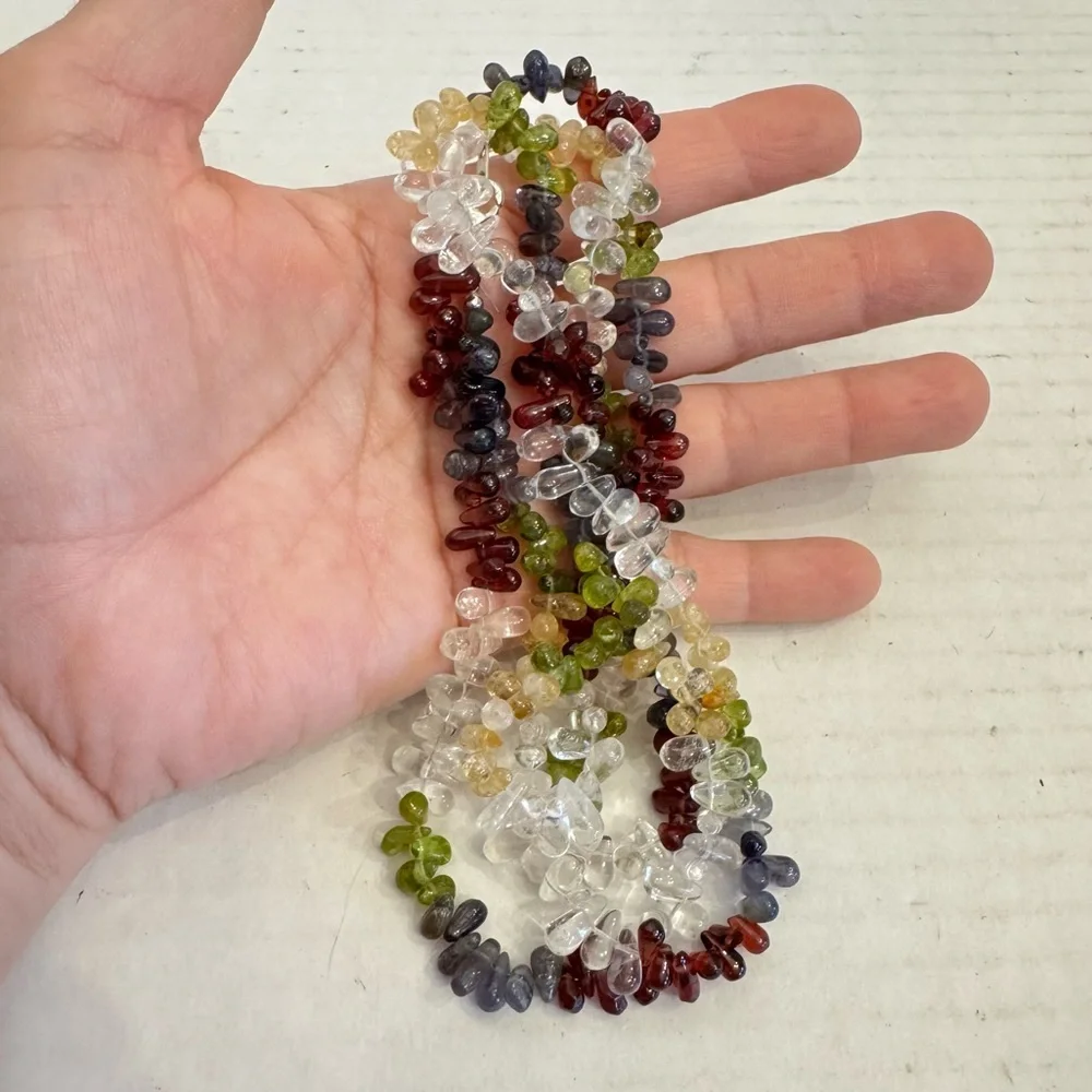 Natural Multi Gemstone Tear Drops Briolette Beaded Necklace 6-10 MM 38 Inch - Picture 5 of 16